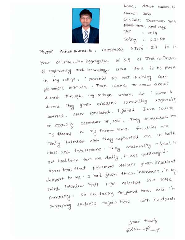 JAVA Student Testimonial
